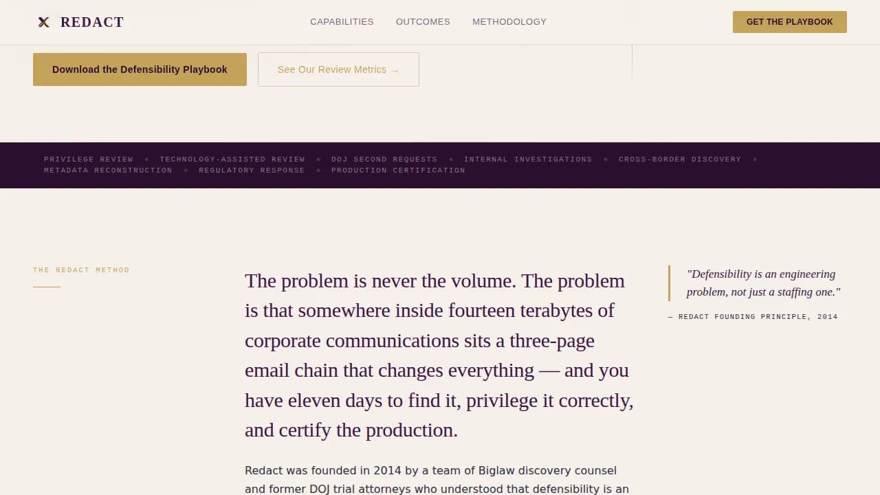 Redact - Defensible Discovery Excellence Landing Page Template