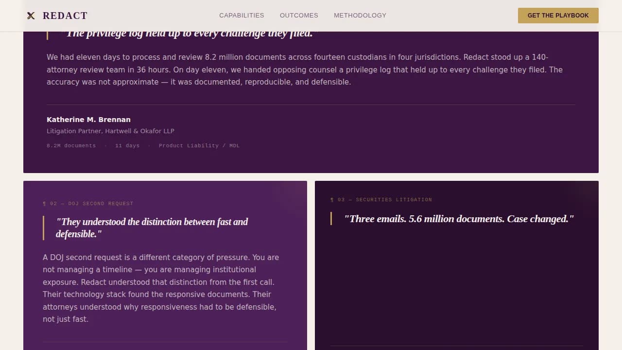 Redact - Defensible Discovery Excellence Landing Page Template