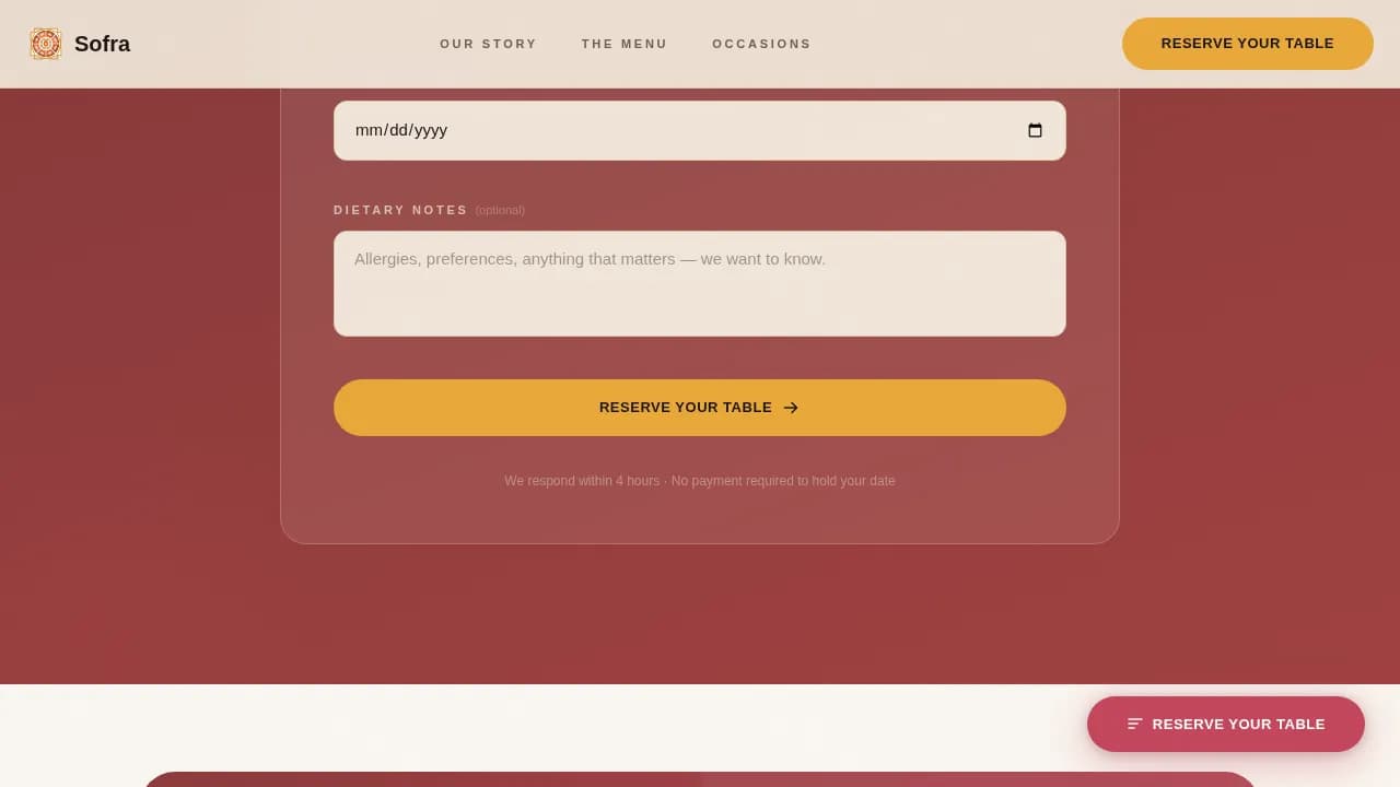 Middle Eastern Cuisine & Dining Expert Professional Website Template