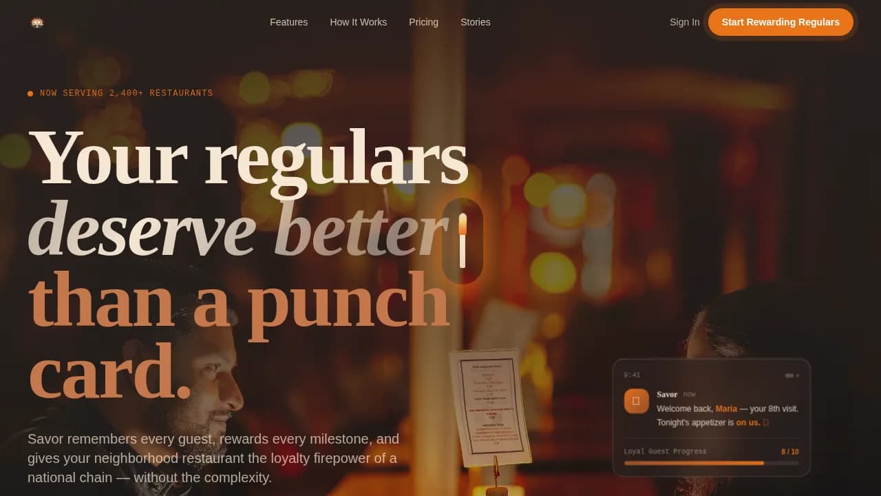 Indulge — Cozy Gourmet Dining Rewards Landing Page Template