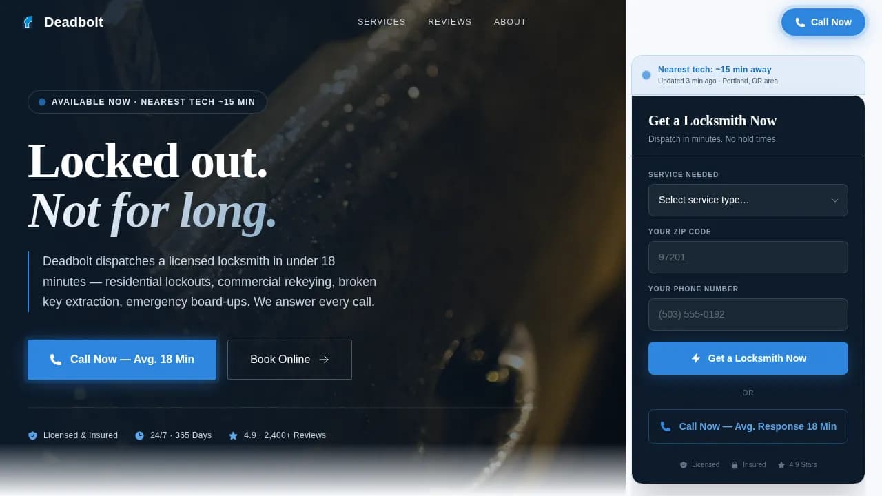 Locksmith Marketing Booking Website Template