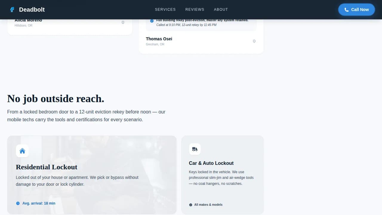 Locksmith Marketing Booking Website Template