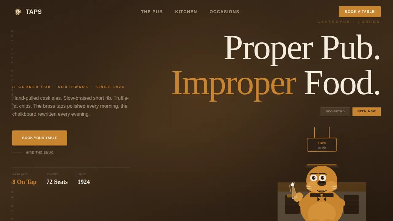 Taps — Authentic Gastropub Reservation Landing Page Template