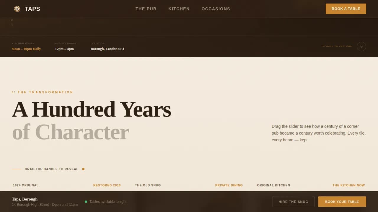Taps — Authentic Gastropub Reservation Landing Page Template