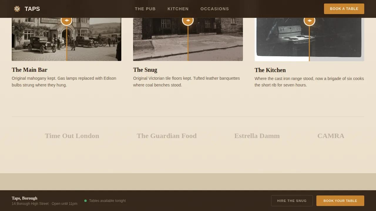Taps — Authentic Gastropub Reservation Landing Page Template