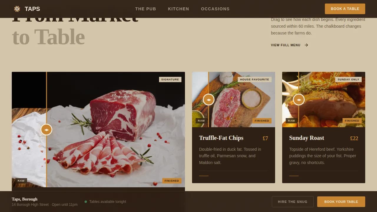 Taps — Authentic Gastropub Reservation Landing Page Template