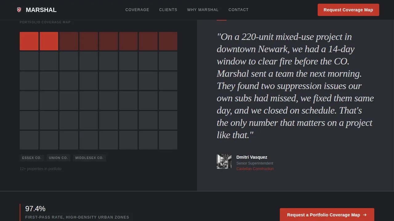 Marshal — Certified Fire Protection Landing Page Template