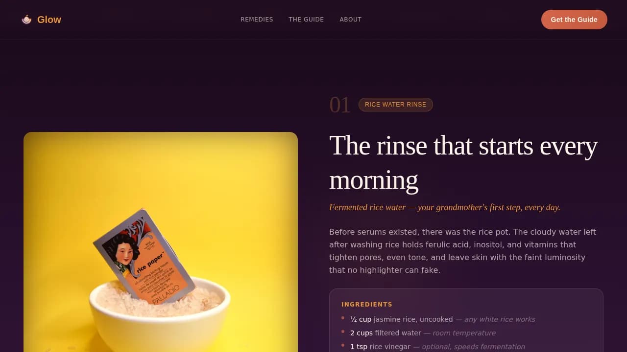 Glow — Natural Skincare Transformation Landing Page Template