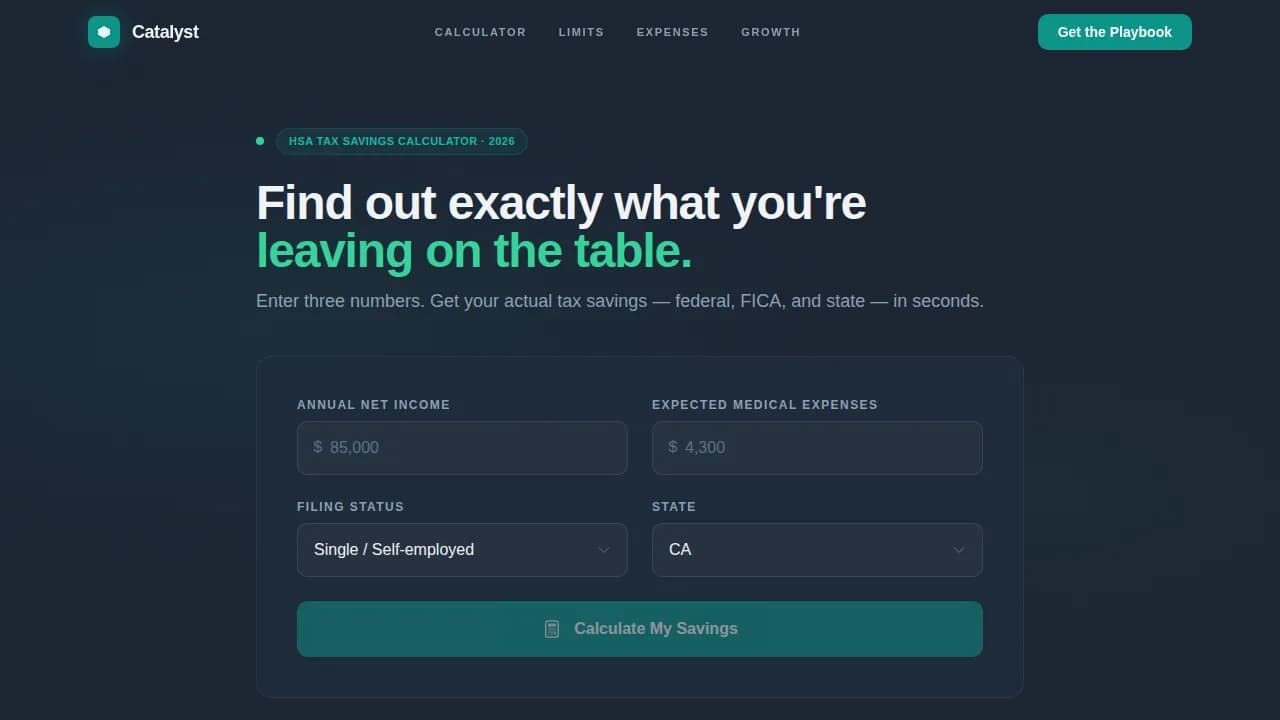 Catalyst - Smart HSA Tax Savings Calculator Landing Page Template