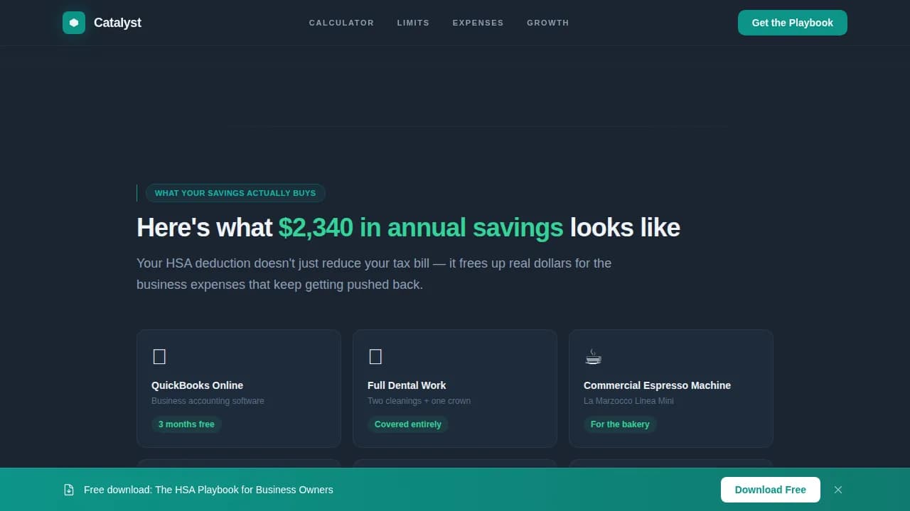 Catalyst - Smart HSA Tax Savings Calculator Landing Page Template