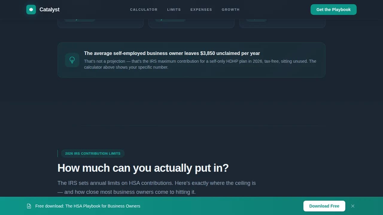 Catalyst - Smart HSA Tax Savings Calculator Landing Page Template