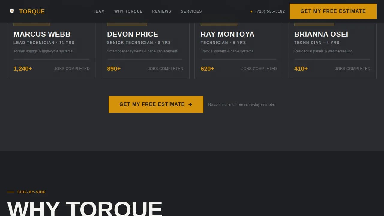 Torque — Reliable Door Repair Landing Page Template