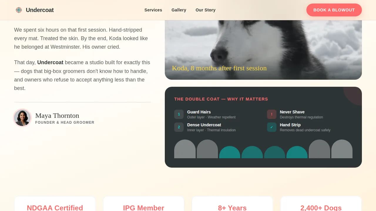 Undercoat — Professional Husky Grooming Landing Page Template