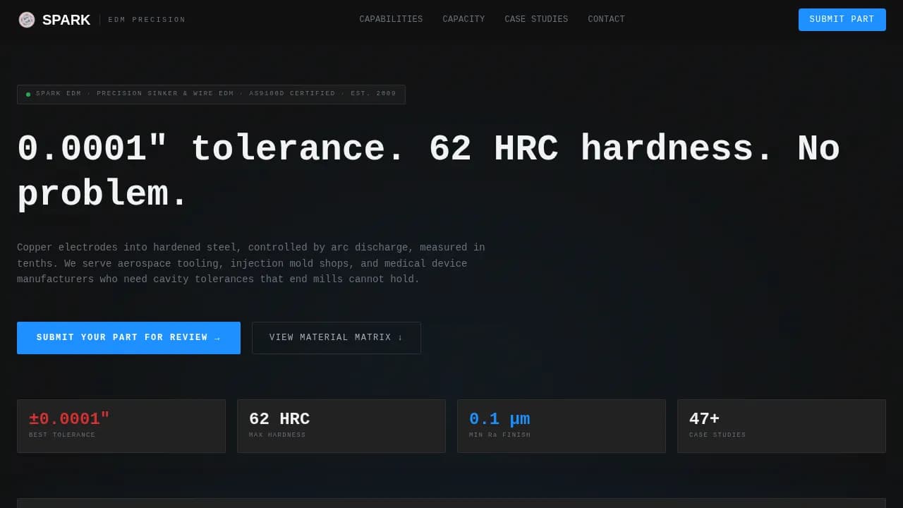 Spark - Precision EDM Machining Landing Page Template