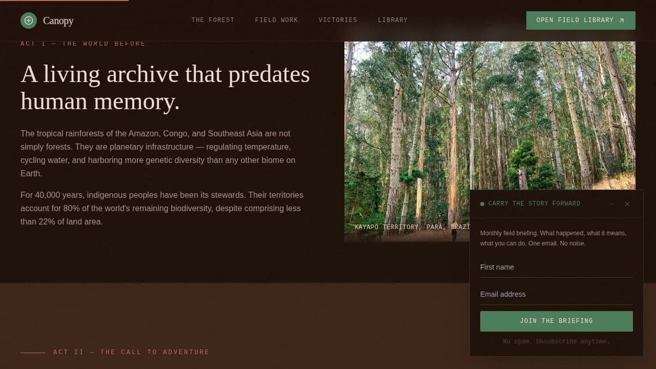 Canopy — Conservation Impact Nonprofit Landing Page Template