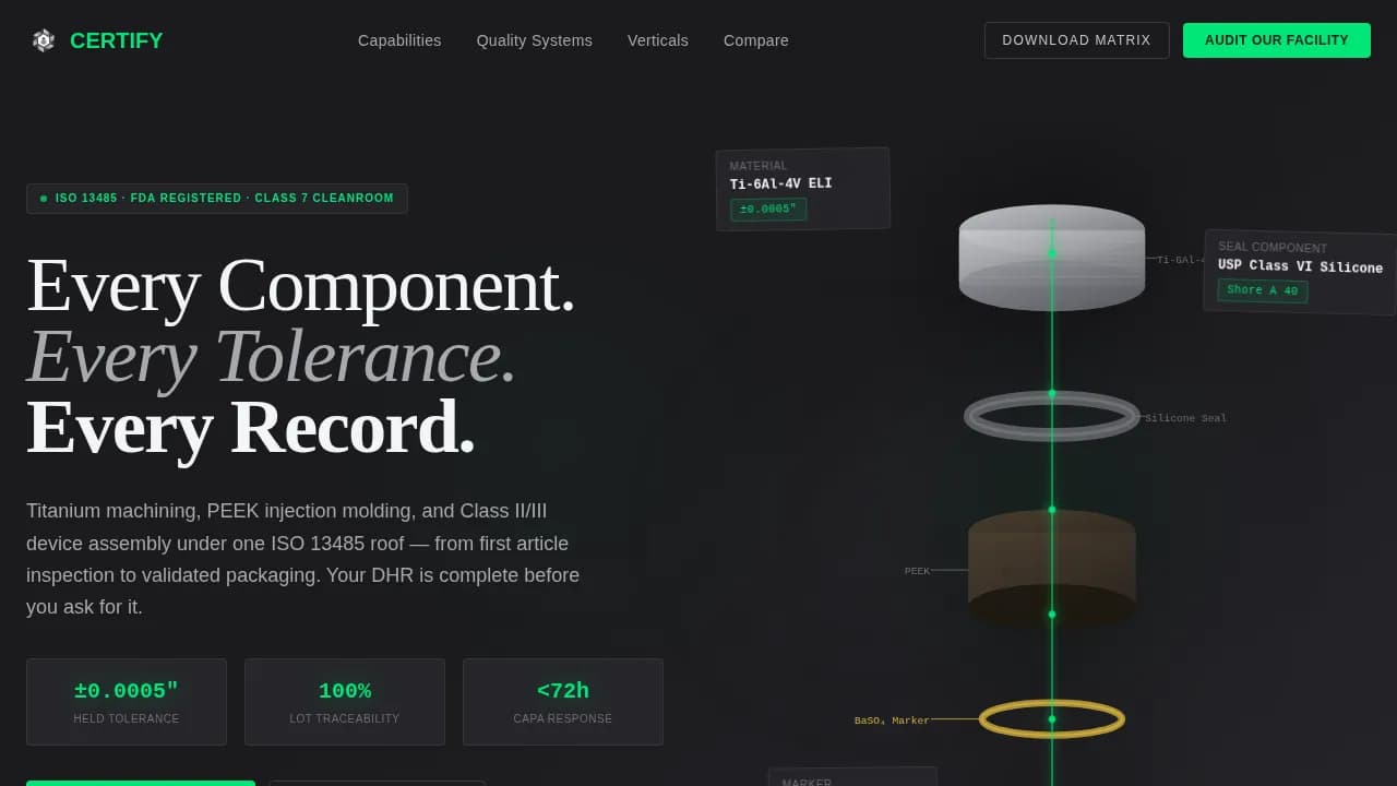 Certify - Cleanroom-Grade Medical Device OEM Supplier Landing Page Template