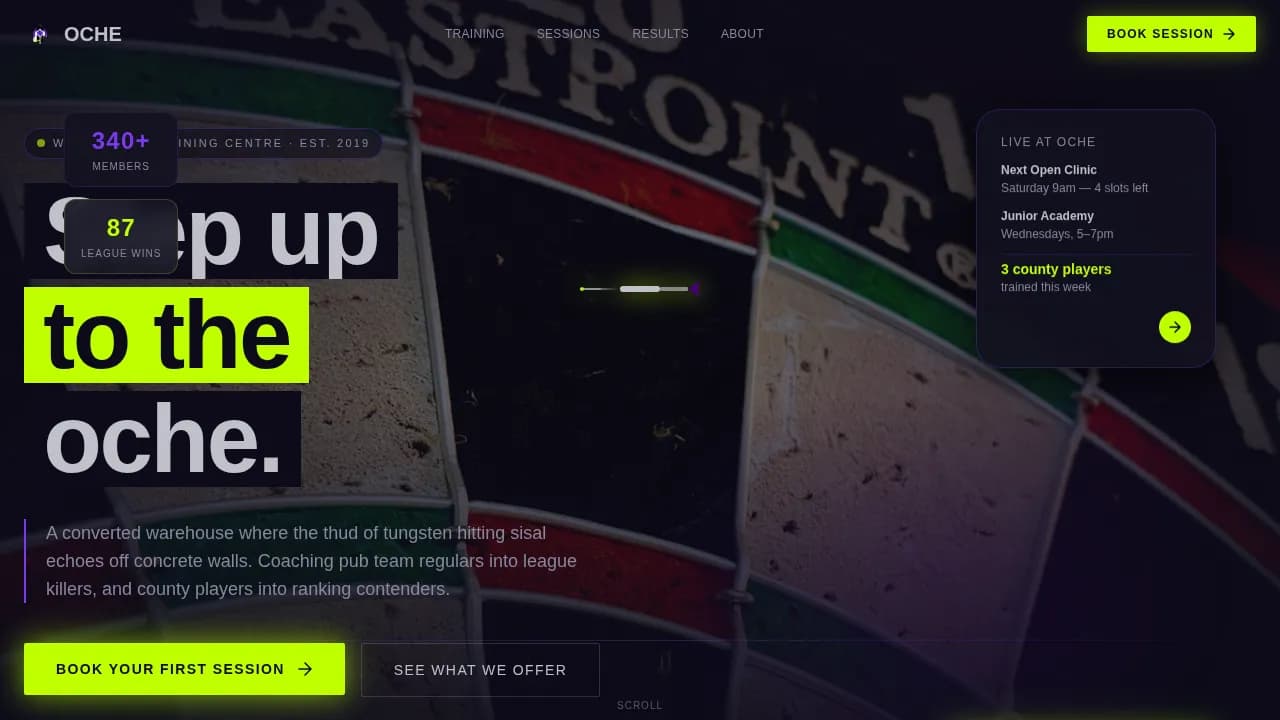 Bullseye — Elite Darts Training Landing Page Template