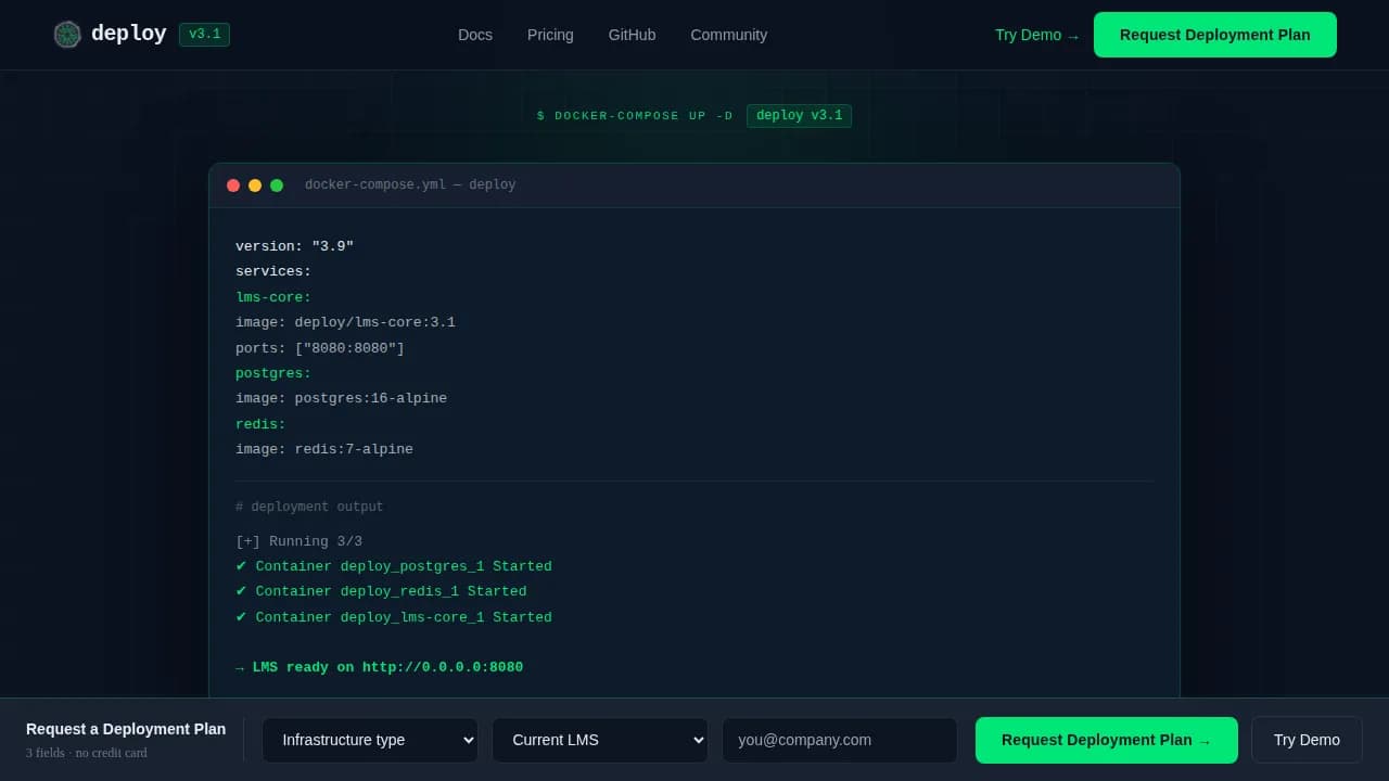 Deploy - Self-Hosted LMS Comparison Landing Page Template