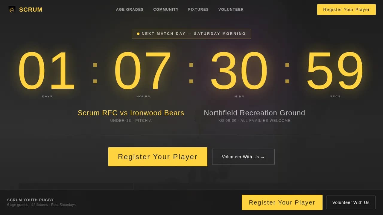 Tackle — Industrial Rugby Academy Landing Page Template