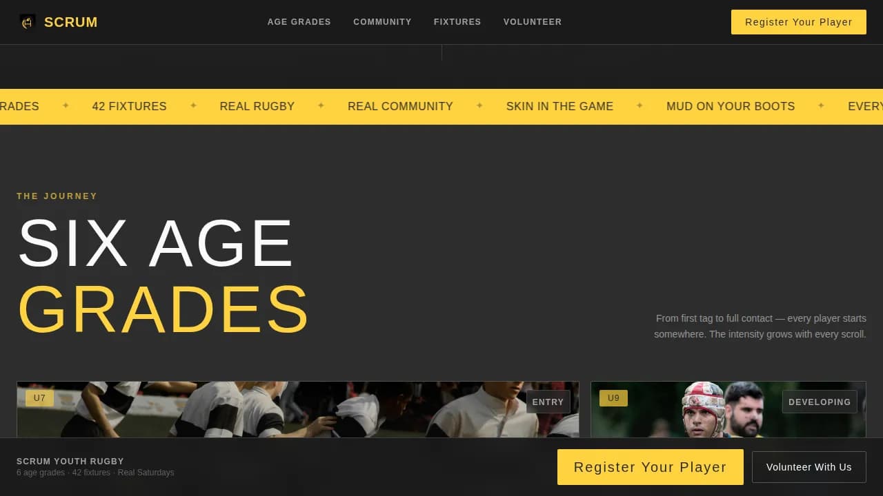Tackle — Industrial Rugby Academy Landing Page Template