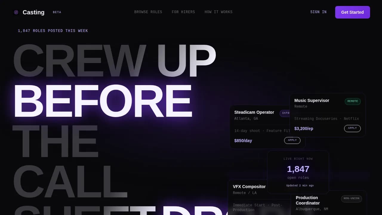 Audition — Dynamic Entertainment Careers Landing Page Template