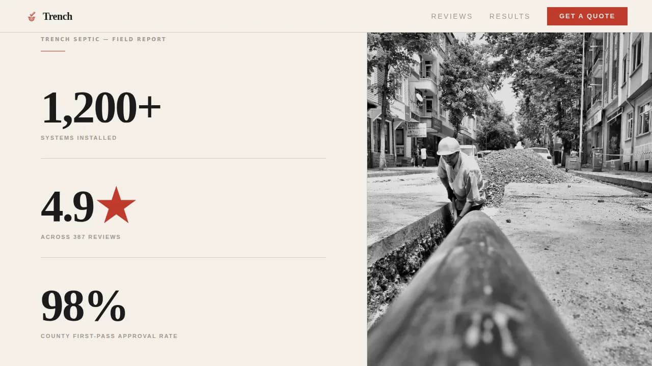 Excavate — Trusted Septic Installer Landing Page Template