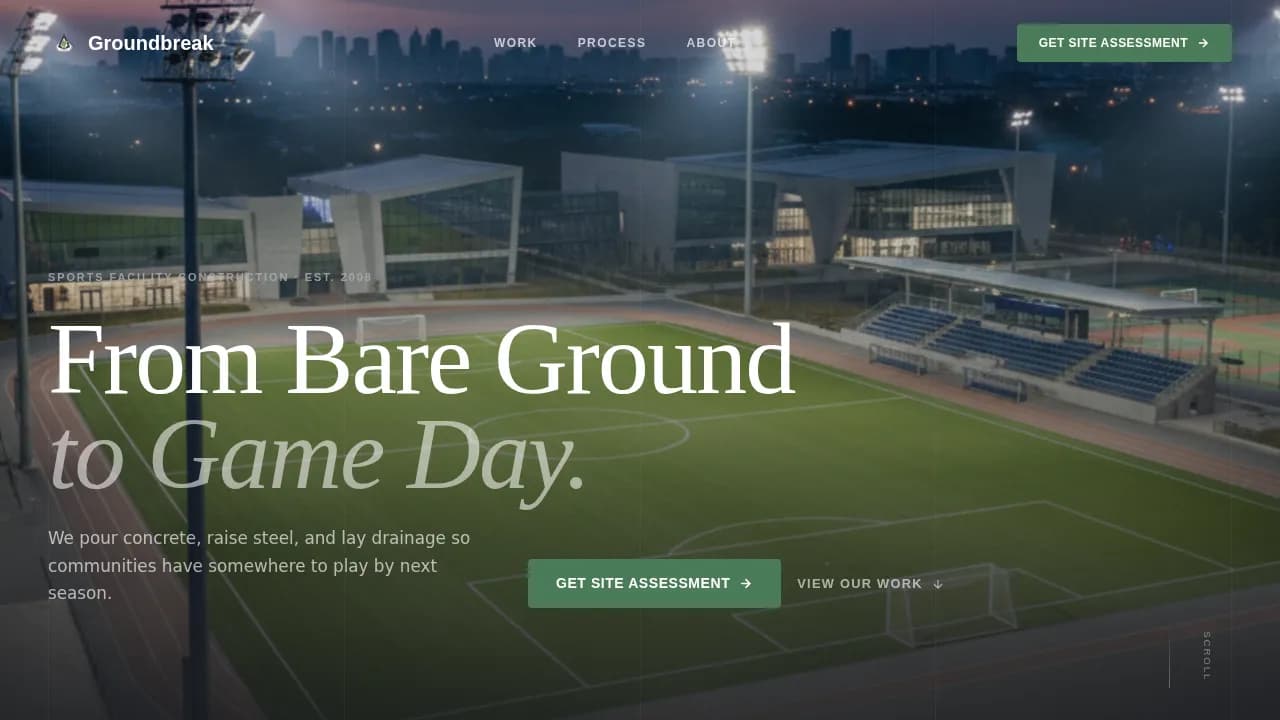 Build — Game Day Stadium Construction Landing Page Template