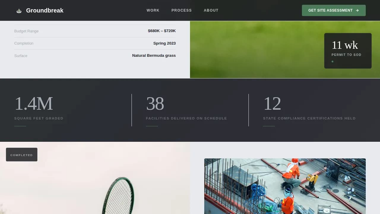 Build — Game Day Stadium Construction Landing Page Template