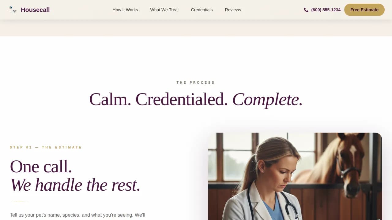 VetCare — Licensed Mobile Veterinary Landing Page Template