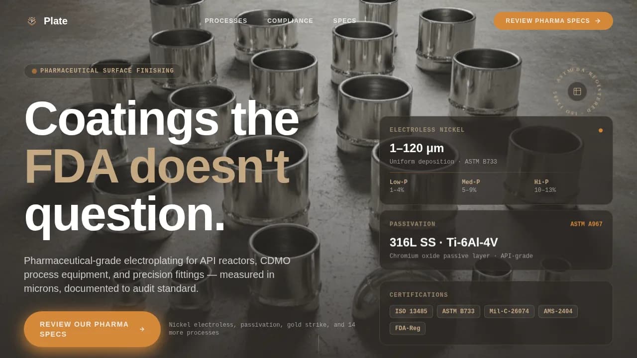 Plate - Precision Pharmaceutical Electroplating Landing Page Template