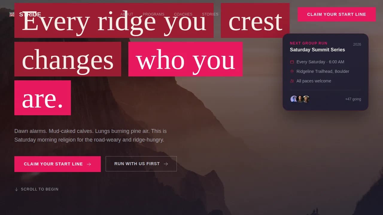 Peak — Vibrant Trail Running Landing Page Template