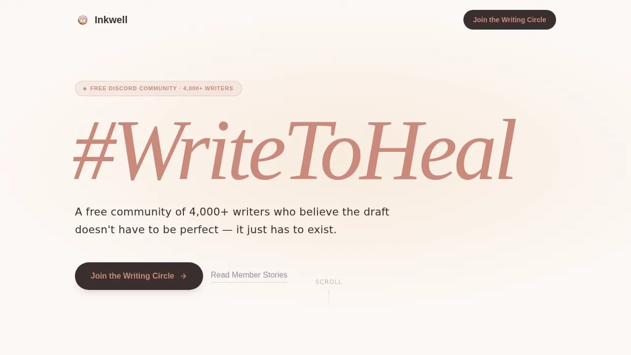 Inkwell - Healing Writers Community Landing Page Template