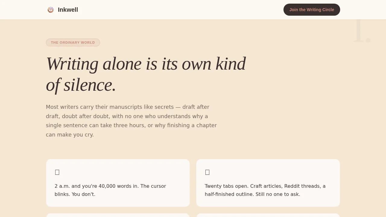 Inkwell - Healing Writers Community Landing Page Template