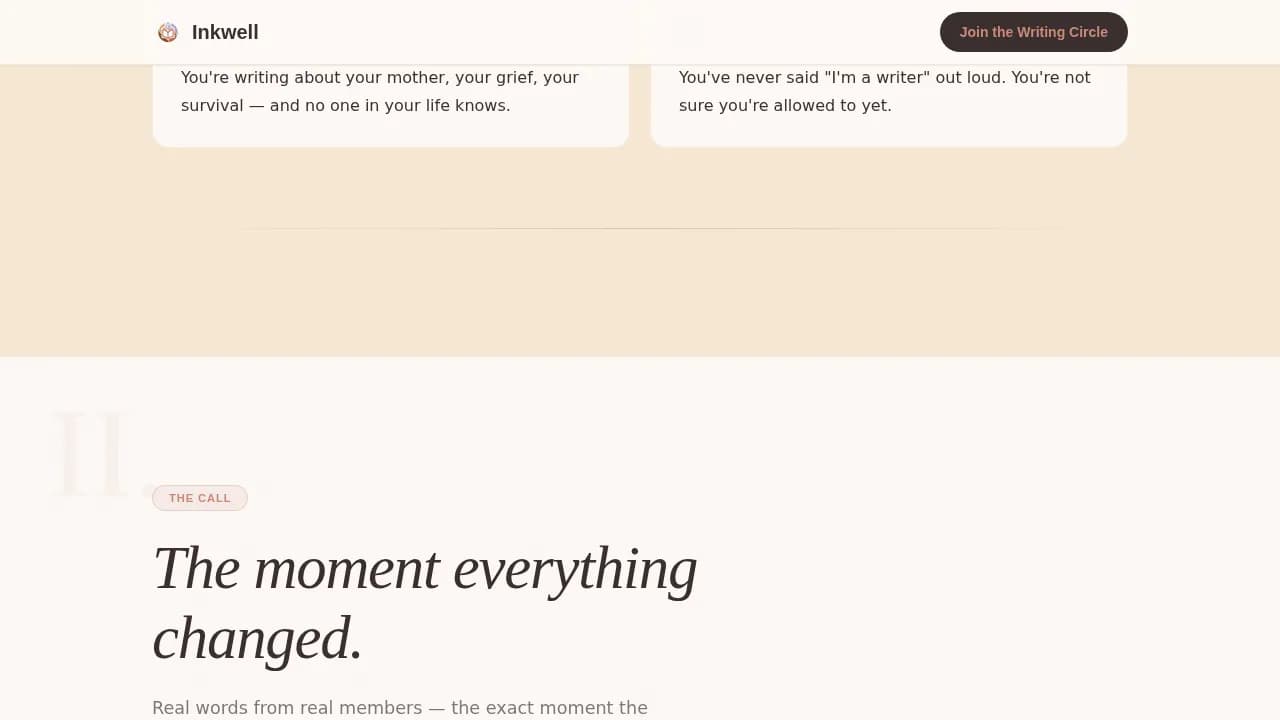 Inkwell - Healing Writers Community Landing Page Template