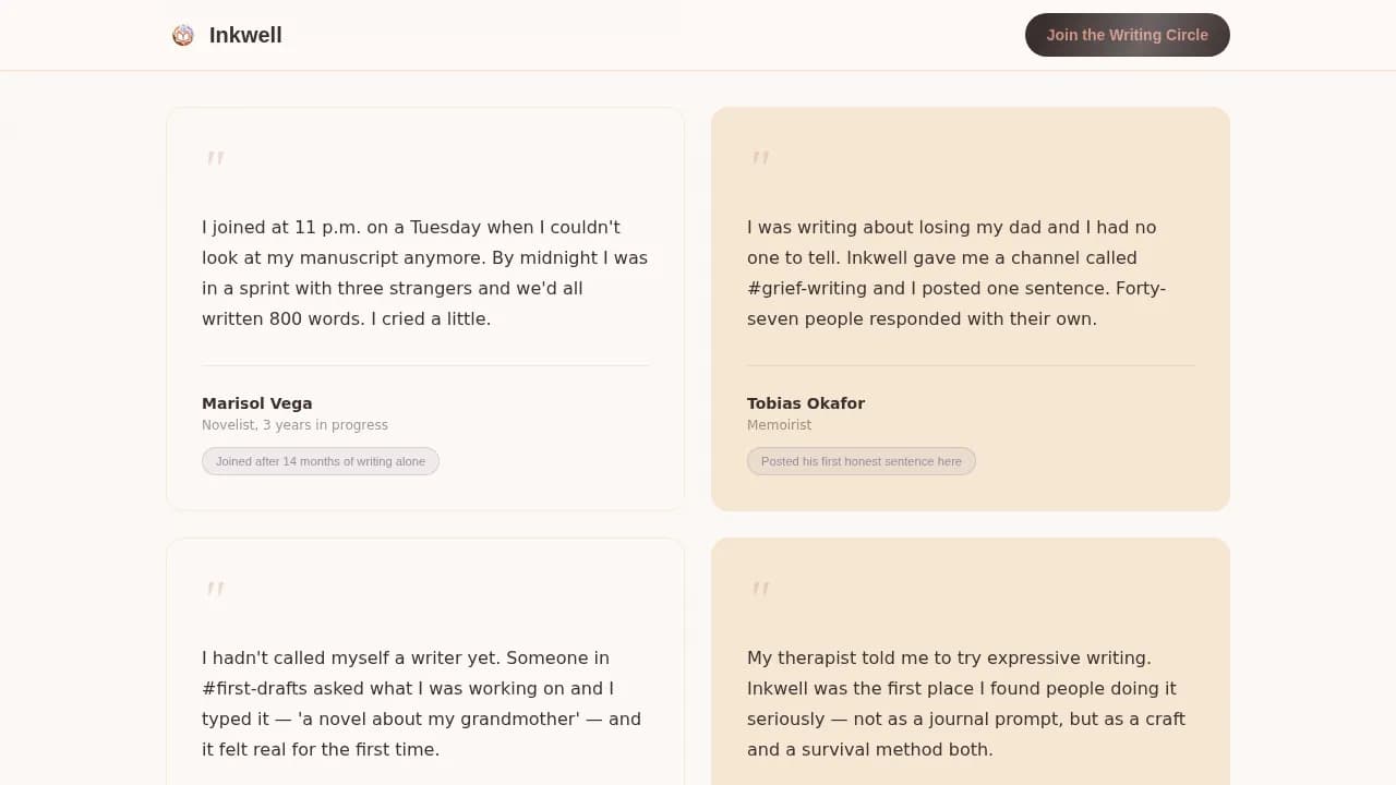 Inkwell - Healing Writers Community Landing Page Template