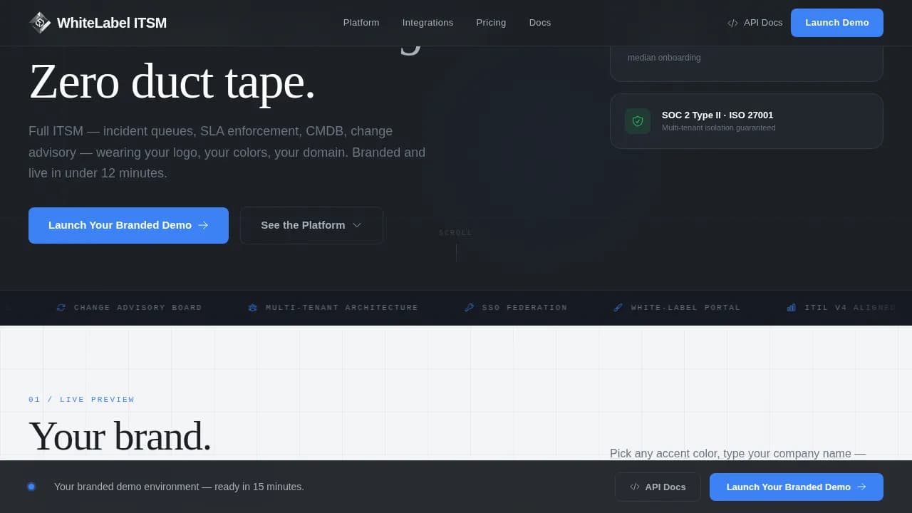 Brandforge - White-Label ITSM Service Management Landing Page Template