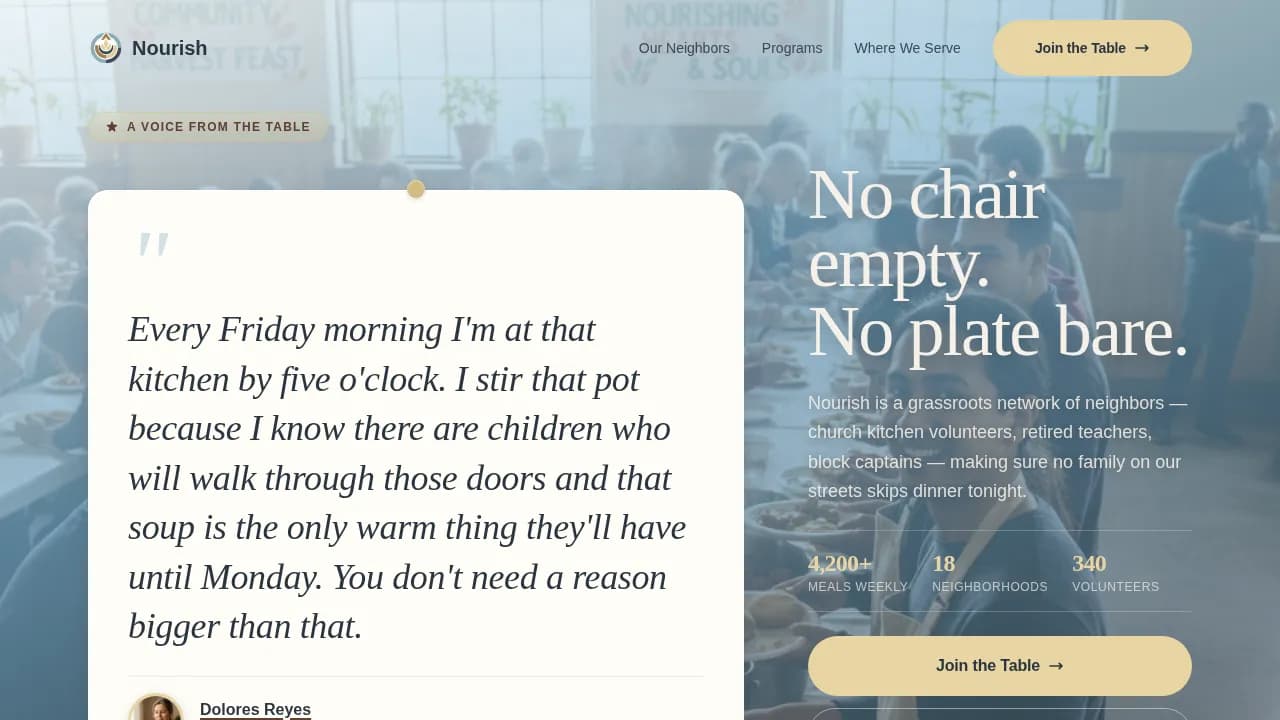 Nourish — Grassroots Food Security Landing Page Template