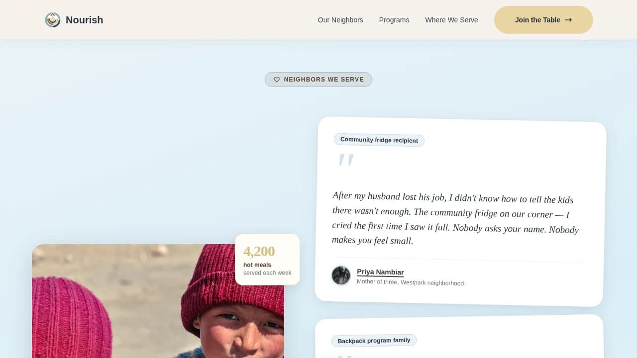 Nourish — Grassroots Food Security Landing Page Template