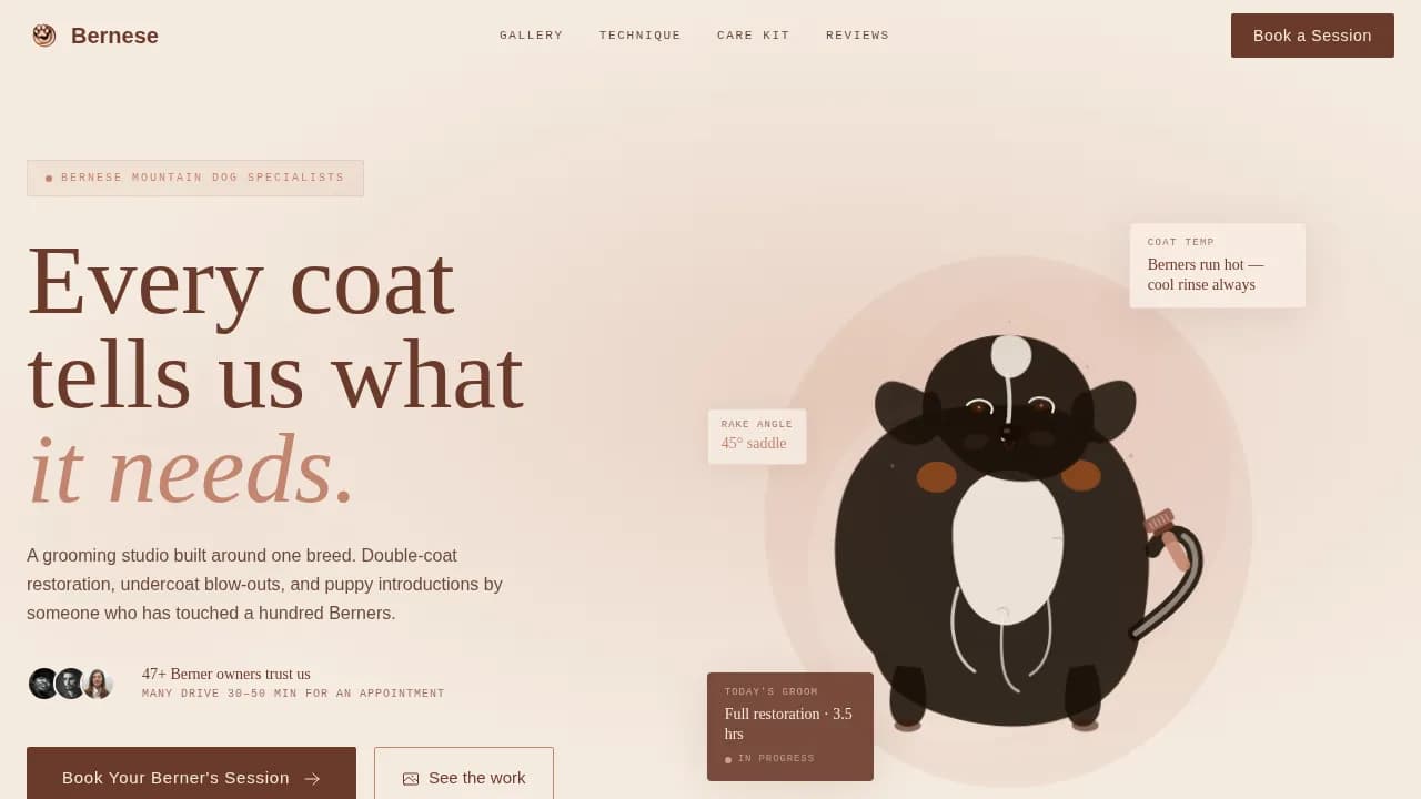 Alpine — Artisan Pet Grooming Gallery Landing Page Template