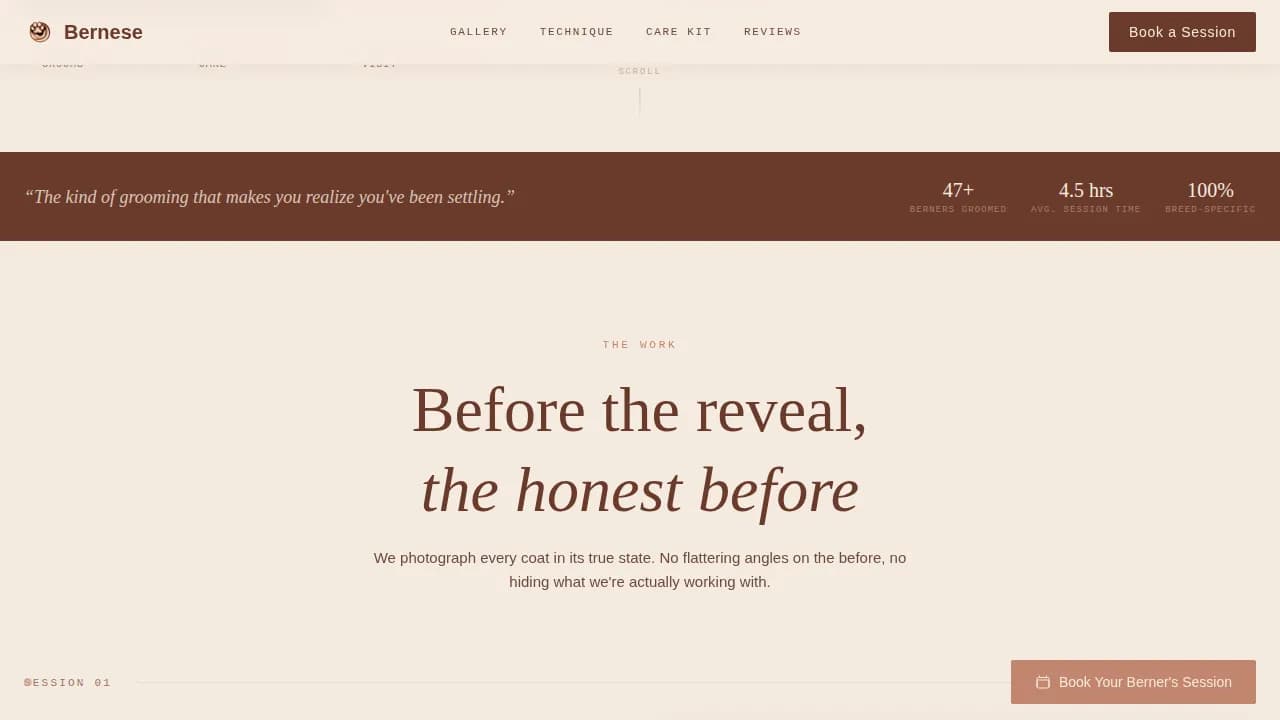 Alpine — Artisan Pet Grooming Gallery Landing Page Template