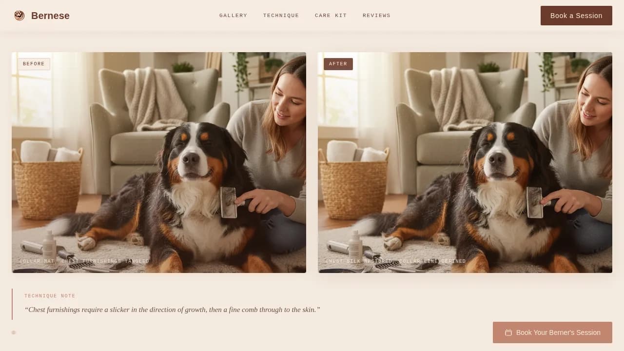 Alpine — Artisan Pet Grooming Gallery Landing Page Template