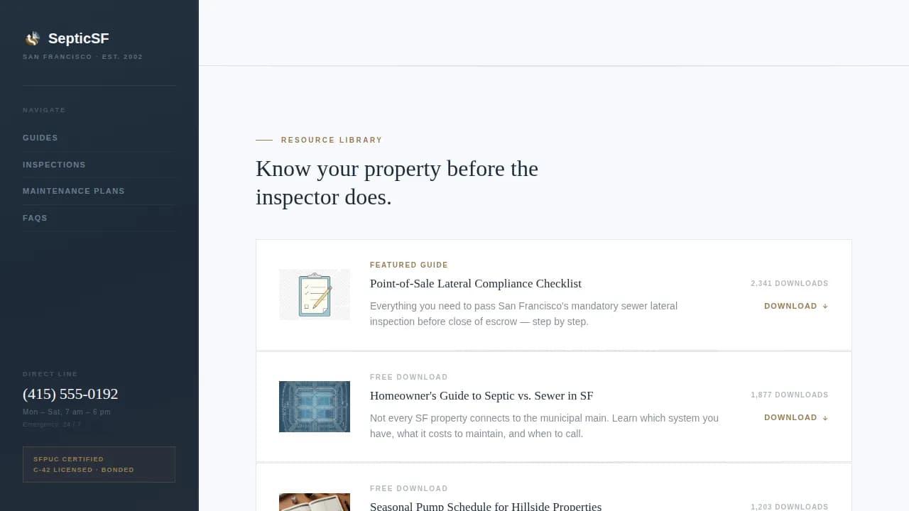Septic - Executive Authority Resource Landing Page Template