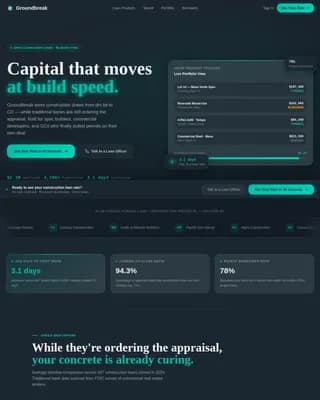 Groundbreak — Rapid Construction Lending Landing Page Template