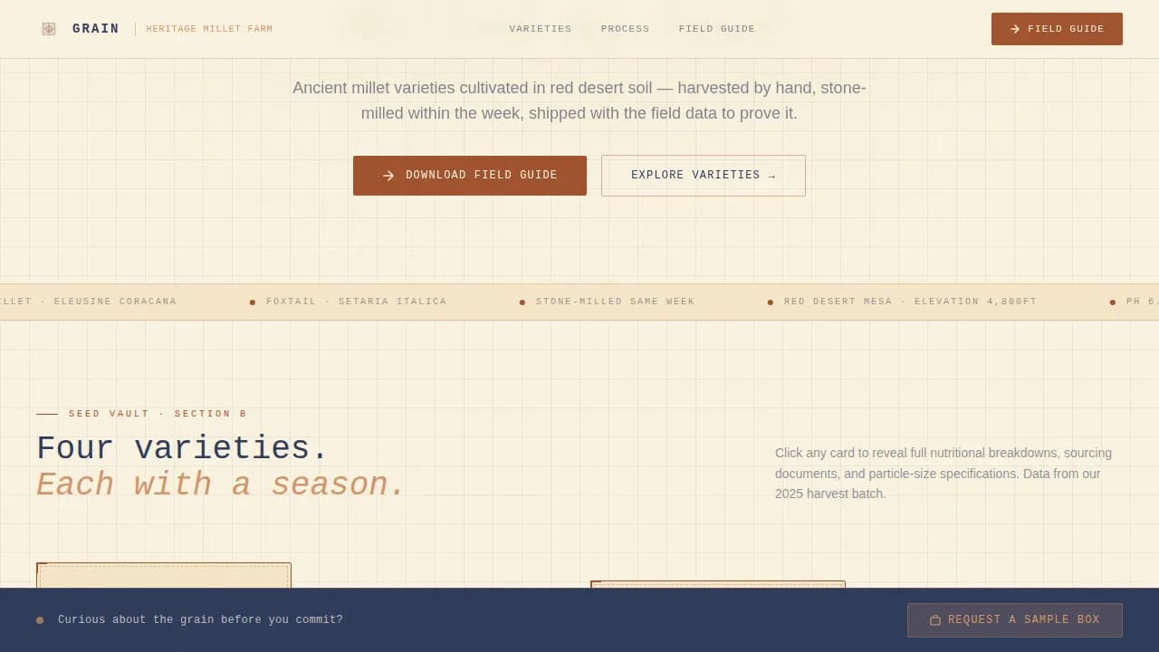 Harvest — Ancestral Millet Farming Landing Page Template