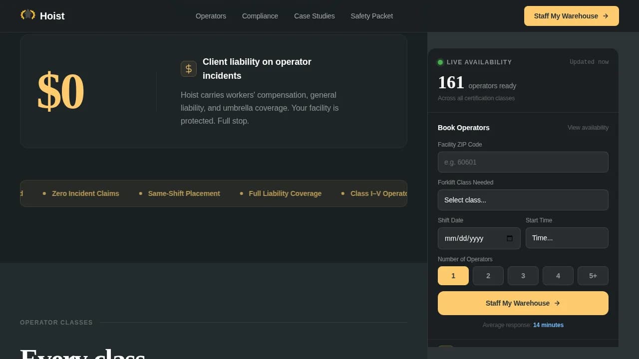 Forklift Operator Booking Website Template