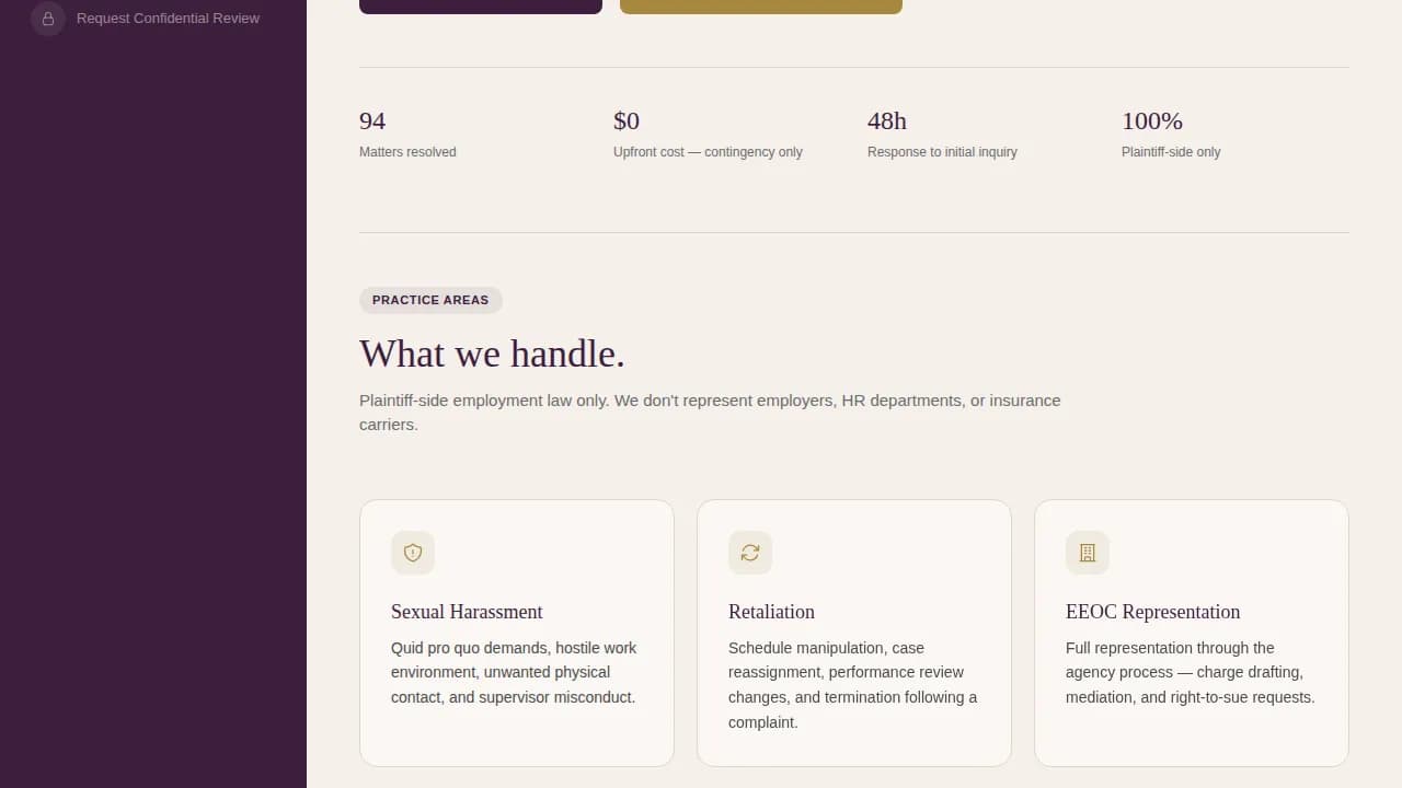 Advocate — Premier Workplace Harassment Landing Page Template