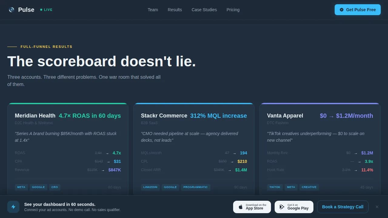 Pulse — Data-Driven Growth Marketing Landing Page Template