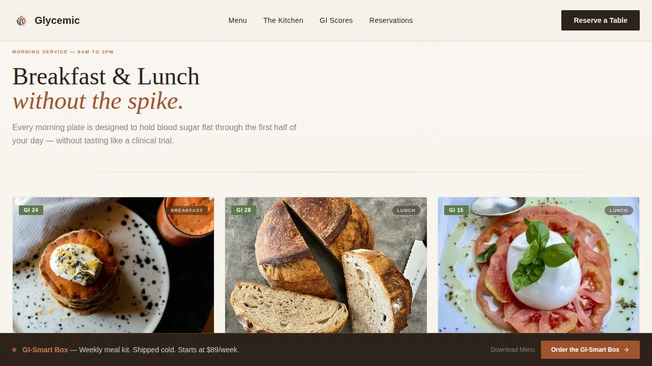 Savor — Premium Glucose-Conscious Dining Landing Page Template