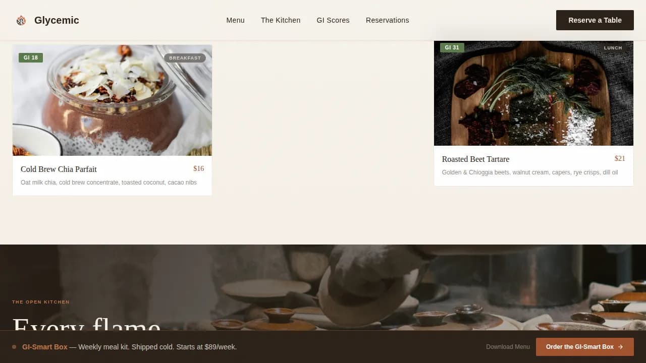 Savor — Premium Glucose-Conscious Dining Landing Page Template