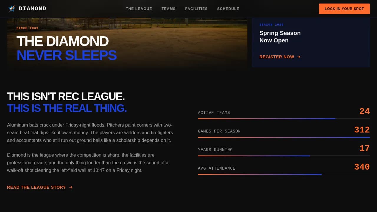 Baseball Leagues Booking Website Template